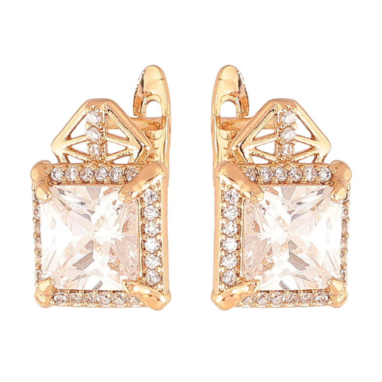 Серьги Xuping цвет Позолота 18K английский замок "Узор с кристаллами" фото №1