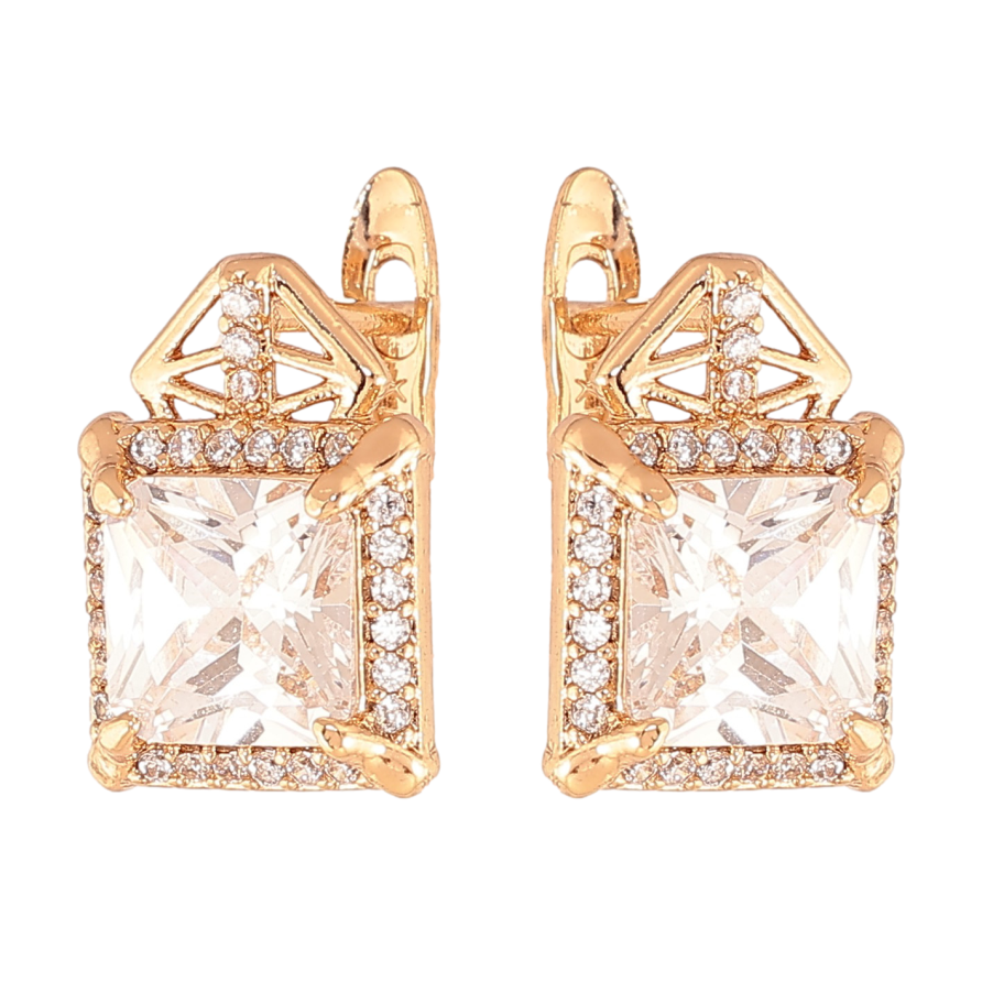 Серьги Xuping цвет Позолота 18K английский замок "Узор с кристаллами" фото №1