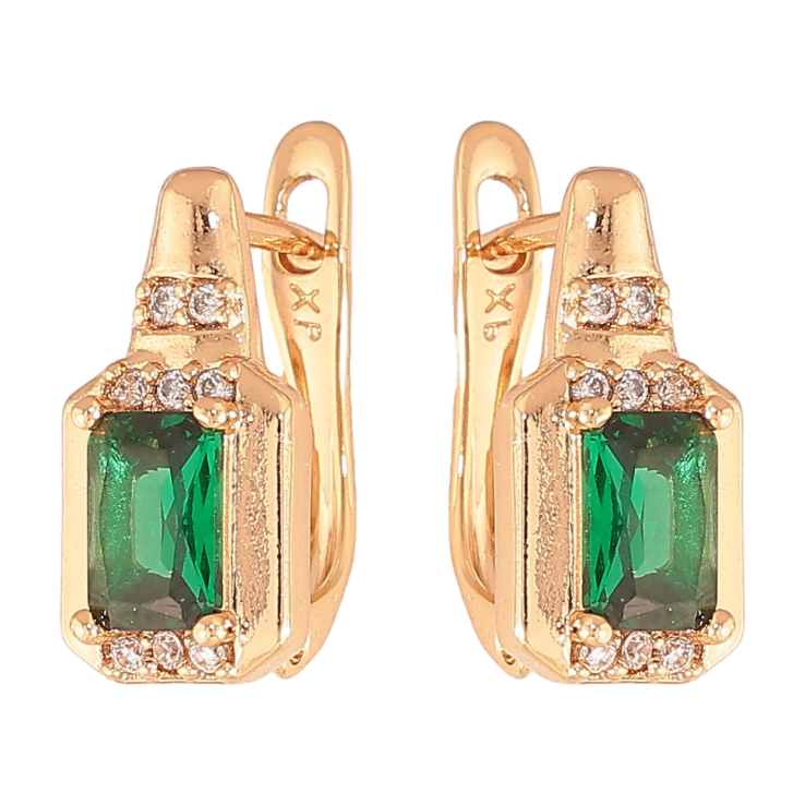 Сережки Xuping колір Позолота 18K англійський замок "Візерунок з зеленими кристалами" фото №13