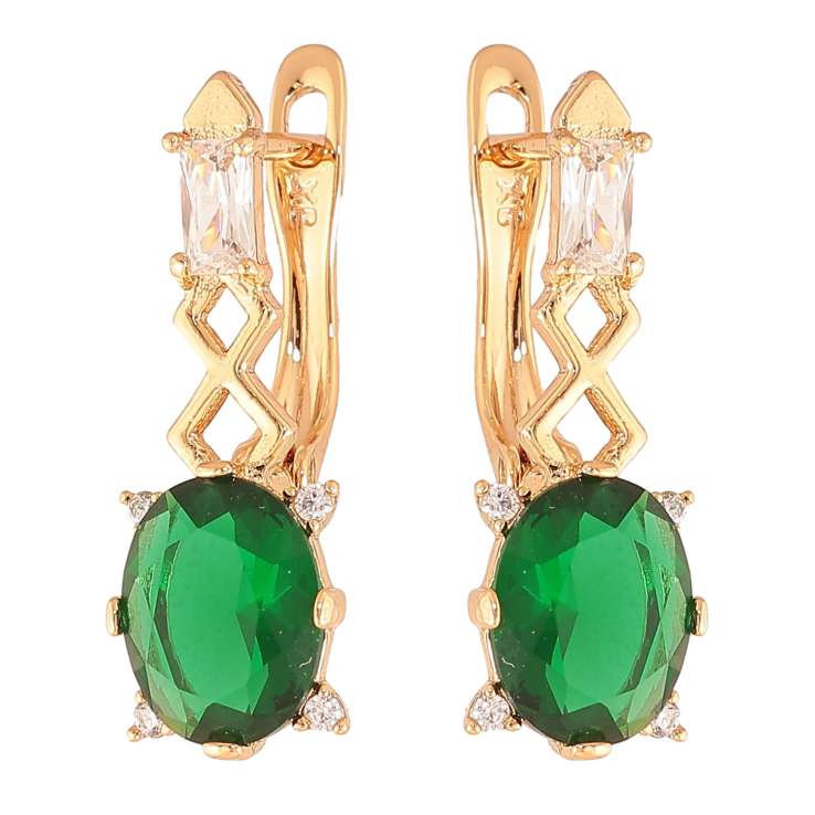 Серьги Xuping цвет Позолота 18K английский замок "Узор с зелеными кристаллами" фото №21