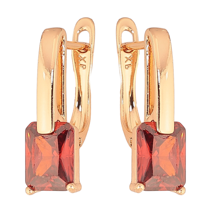Сережки Xuping колір Позолота 18K англійський замок "Візерунок з червоними кристалами" фото №25