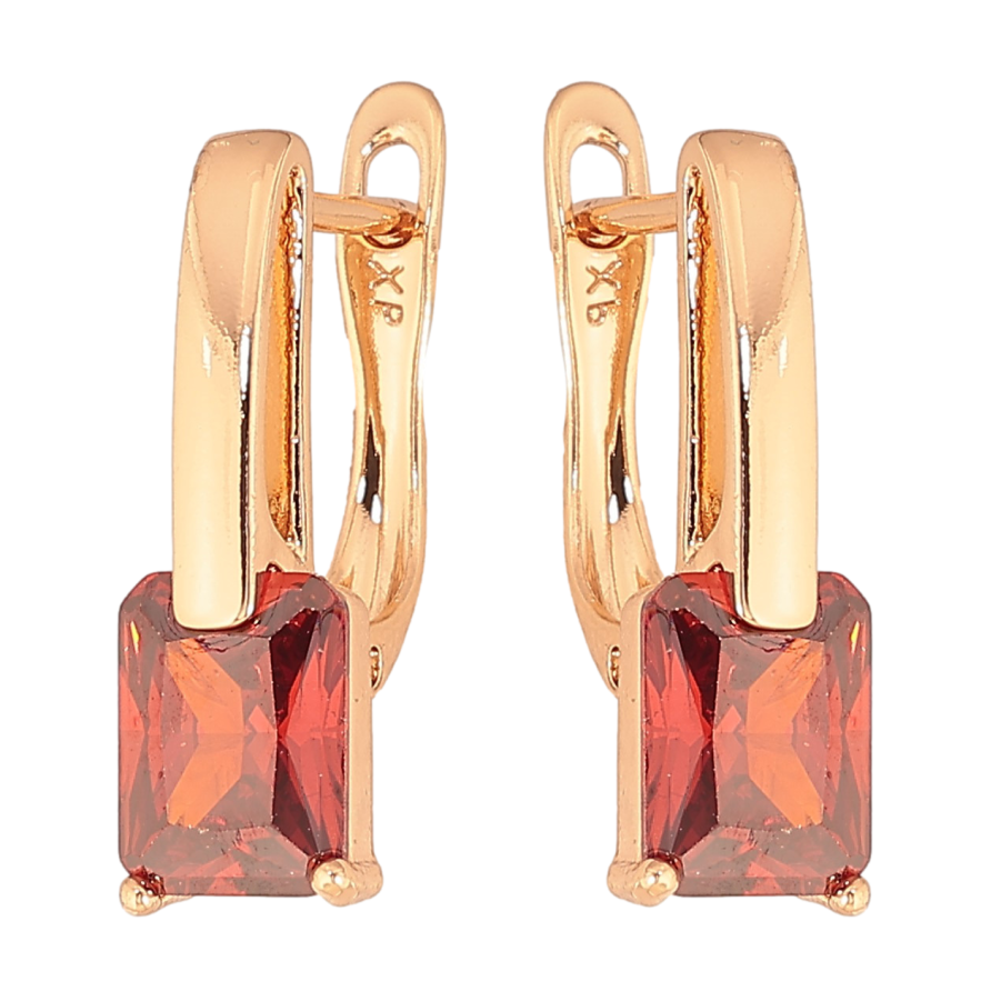 Сережки Xuping колір Позолота 18K англійський замок "Візерунок з червоними кристалами" фото №1