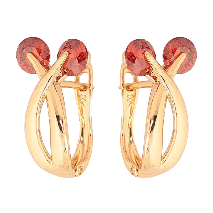Серьги Xuping цвет Позолота 18К английский замок "Узор с красными кристаллами" фото №13