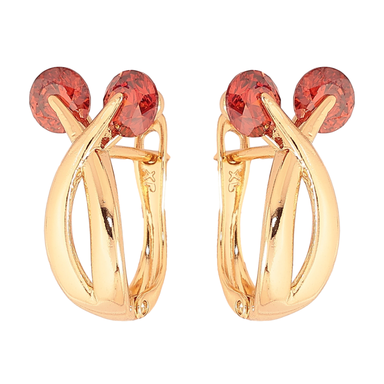 Серьги Xuping цвет Позолота 18К английский замок "Узор с красными кристаллами" фото №1