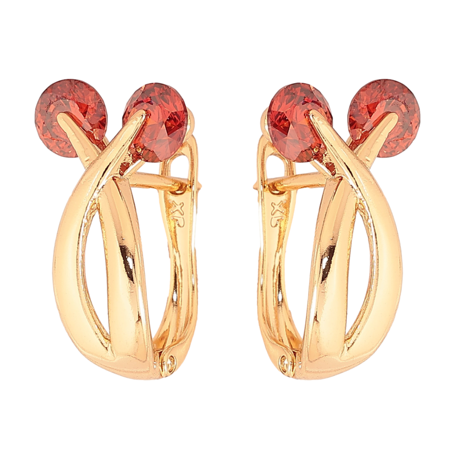 Серьги Xuping цвет Позолота 18К английский замок "Узор с красными кристаллами" фото №1