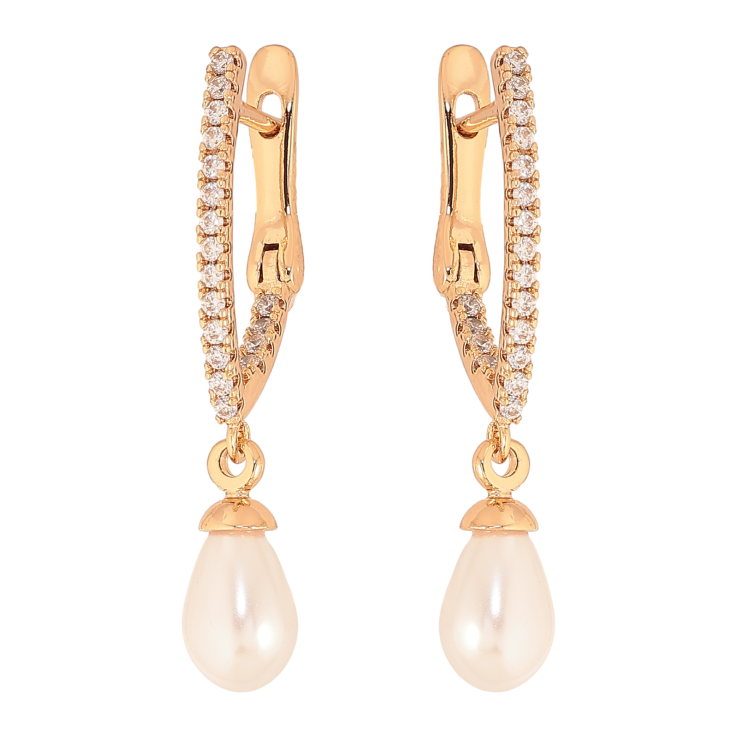 Сережки Xuping колір Позолота 18К англійський замок "Перлинні підвіски" фото №1 Сережки Xuping колір Позолота 18К англійський замок "Перлинні підвіски" фото №1