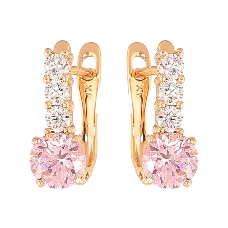 Серьги Xuping цвет Позолота 18K английский замок "Узор с розовыми кристаллами" фото №4