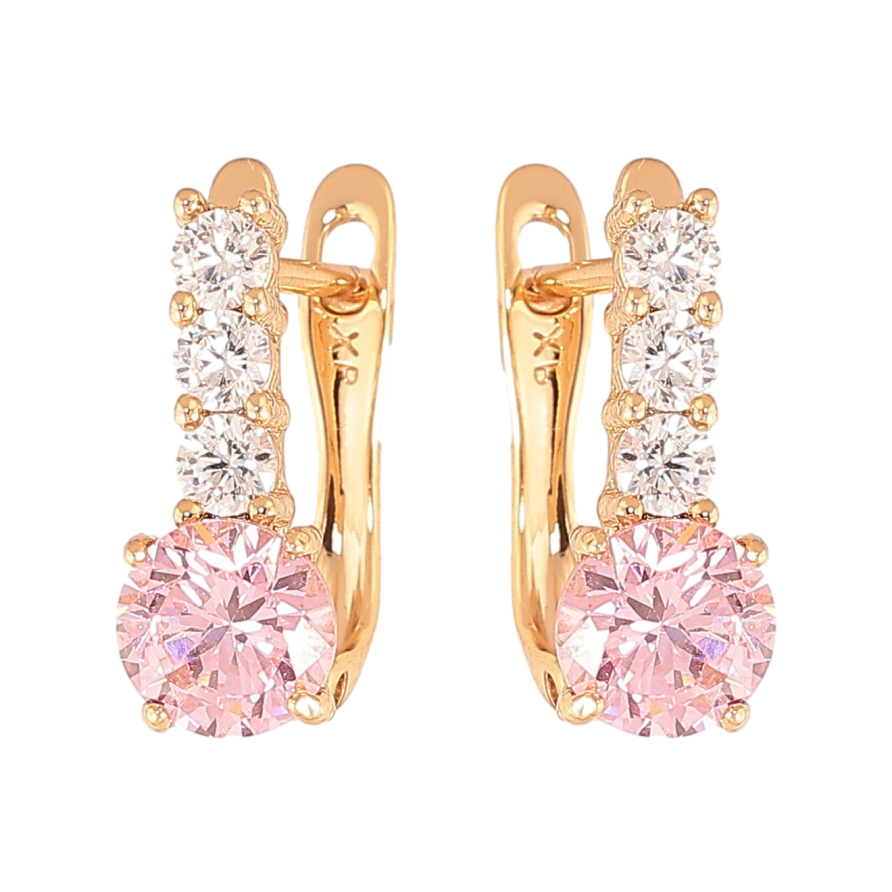 Серьги Xuping цвет Позолота 18K английский замок "Узор с розовыми кристаллами" фото №1