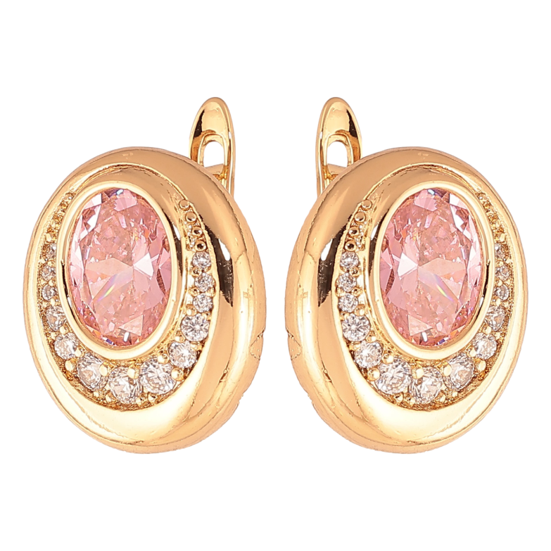 Серьги Xuping цвет Позолота 18K английский замок "Узор с розовыми кристаллами" фото №5