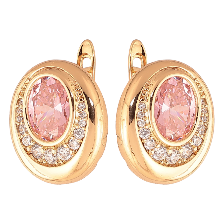 Сережки Xuping колір Позолота 18K англійський замок "Візерунок з рожевими кристалами" фото №1