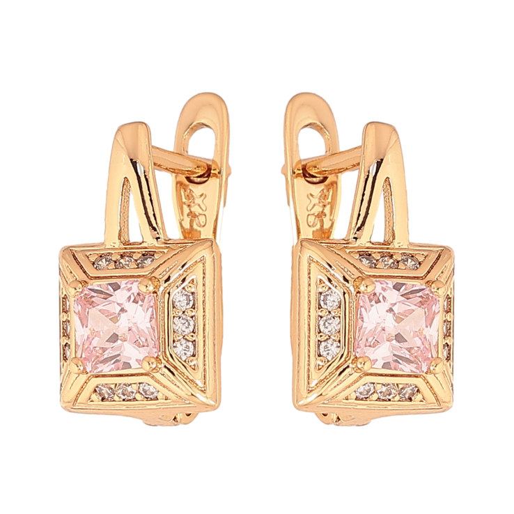 Сережки Xuping колір Позолота 18K англійський замок "Візерунок з рожевими кристалами" фото №24
