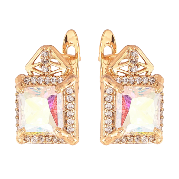 Серьги Xuping цвет Позолота 18K английский замок "Узор с радужными кристаллами" фото №4