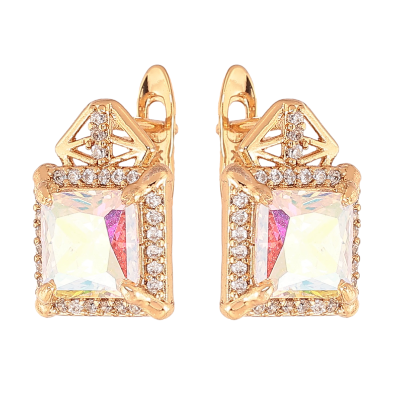 Сережки Xuping колір Позолота 18K англійський замок "Візерунок з райдужними кристалами" фото №1
