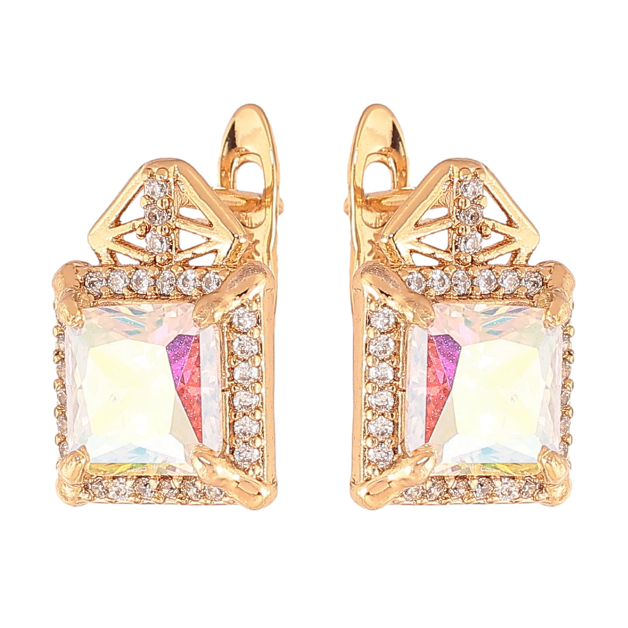 Серьги Xuping цвет Позолота 18K английский замок "Узор с радужными кристаллами" фото №1