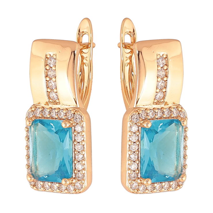 Серьги Xuping цвет Позолота 18K английский замок "Узор с голубыми кристаллами" фото №19