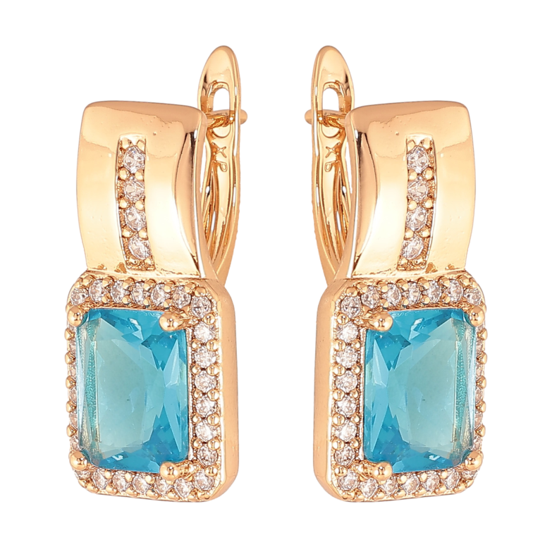 Сережки Xuping колір Позолота 18K англійський замок "Візерунок з блакитними кристалами" фото №1