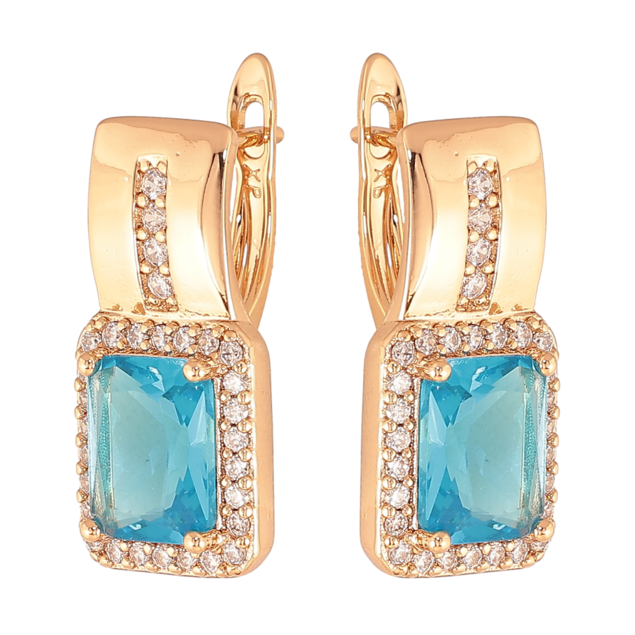 Сережки Xuping колір Позолота 18K англійський замок "Візерунок з блакитними кристалами" фото №1