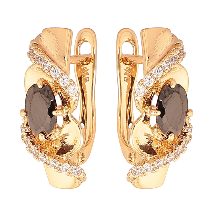 Серьги Xuping цвет Позолота 18К английский замок "Узор с черными кристаллами" фото №6 Серьги Xuping цвет Позолота 18К английский замок "Узор с черными кристаллами" фото №6