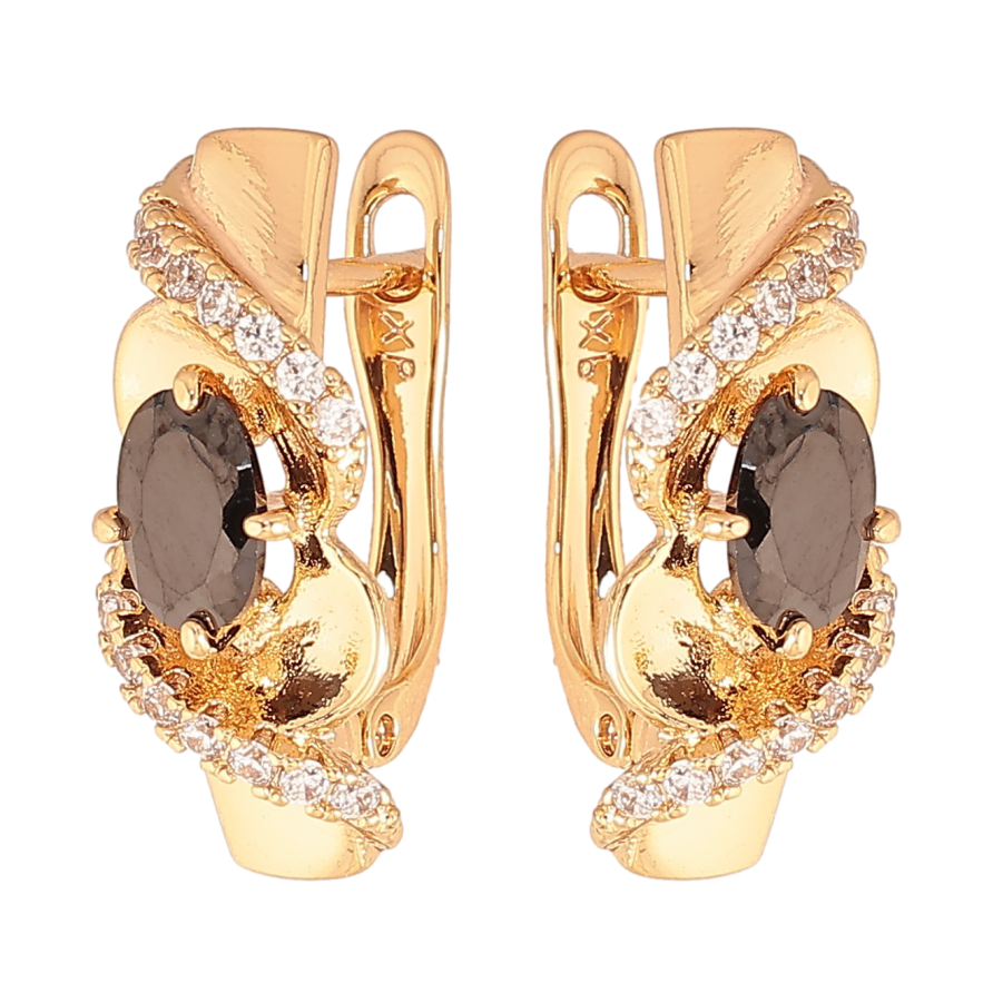 Серьги Xuping цвет Позолота 18К английский замок "Узор с черными кристаллами" фото №1 Серьги Xuping цвет Позолота 18К английский замок "Узор с черными кристаллами" фото №1