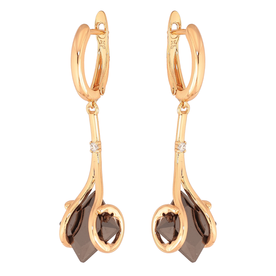 Сережки Xuping колір Позолота 18К англійський замок "Підвіски з чорними кристалами" фото №1