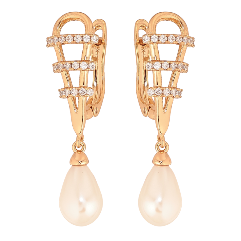 Сережки Xuping колір Позолота 18К англійський замок "Перлинні підвіски" фото №1 Сережки Xuping колір Позолота 18К англійський замок "Перлинні підвіски" фото №1