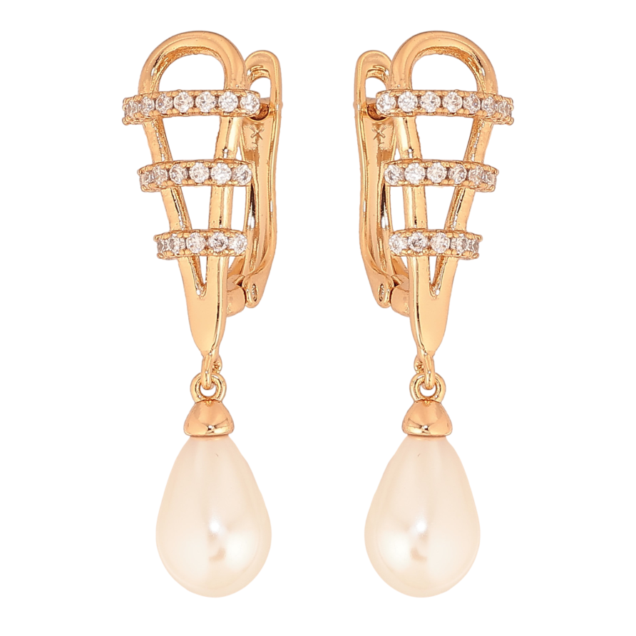 Сережки Xuping колір Позолота 18К англійський замок "Перлинні підвіски" фото №1 Сережки Xuping колір Позолота 18К англійський замок "Перлинні підвіски" фото №1