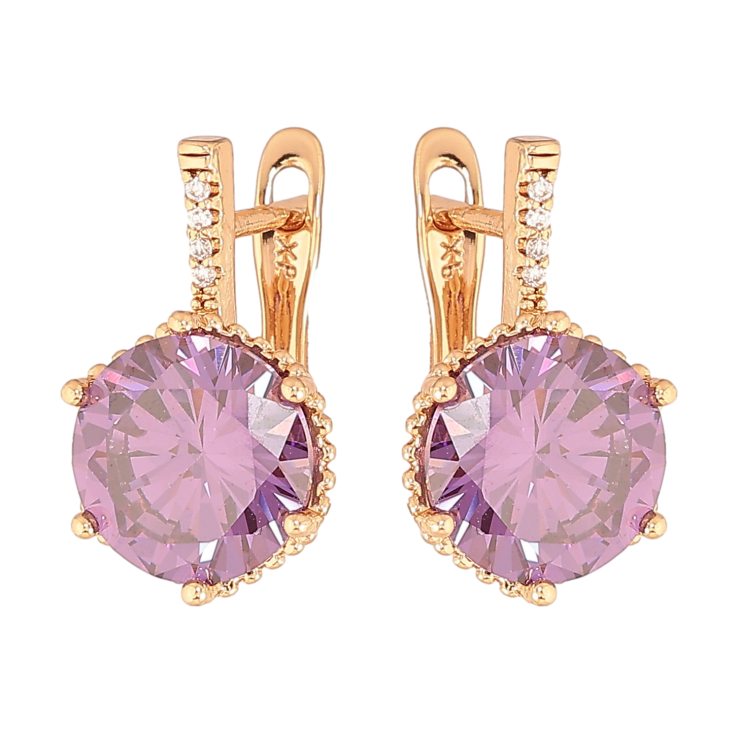 Серьги Xuping цвет Позолота 18K английский замок "Сиреневые кристаллы" фото №20