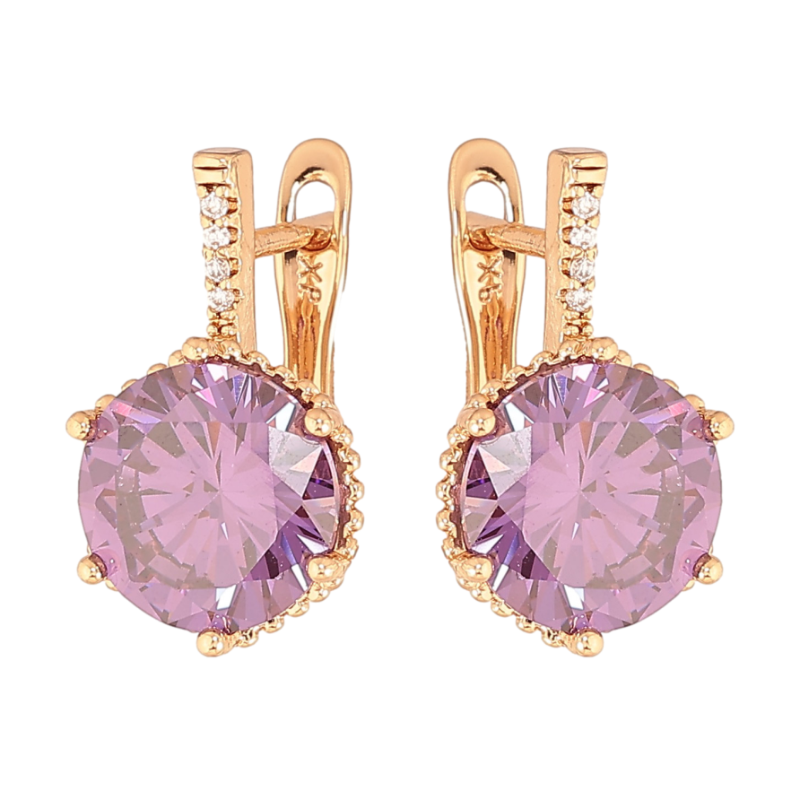 Серьги Xuping цвет Позолота 18K английский замок "Сиреневые кристаллы" фото №1
