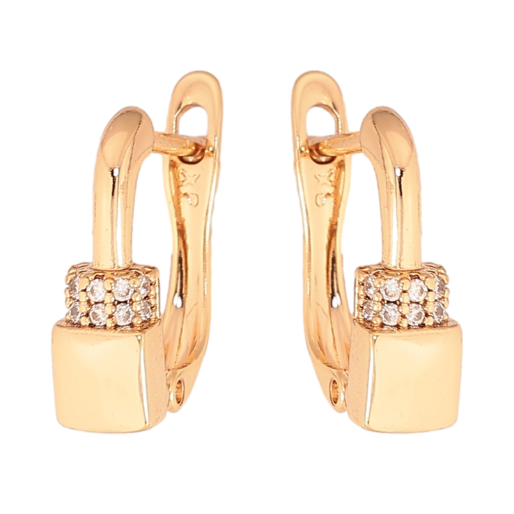 Серьги Xuping цвет Позолота 18К английский замок "Узор с кристаллами" фото №5