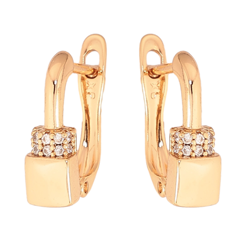 Серьги Xuping цвет Позолота 18К английский замок "Узор с кристаллами" фото №1