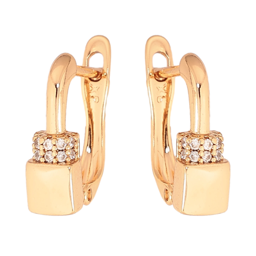 Серьги Xuping цвет Позолота 18К английский замок "Узор с кристаллами" фото №1