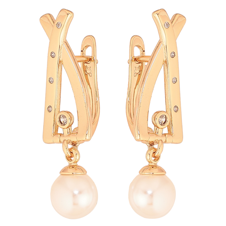 Серьги Xuping цвет Позолота 18К английський замок "Жемчужные подвески" фото №15