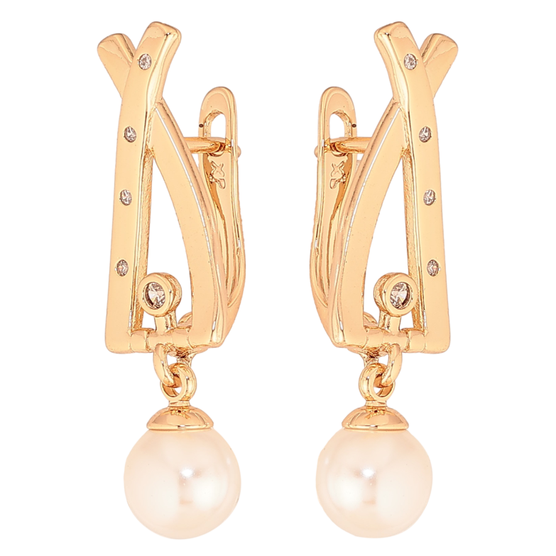 Серьги Xuping цвет Позолота 18К английський замок "Жемчужные подвески" фото №1