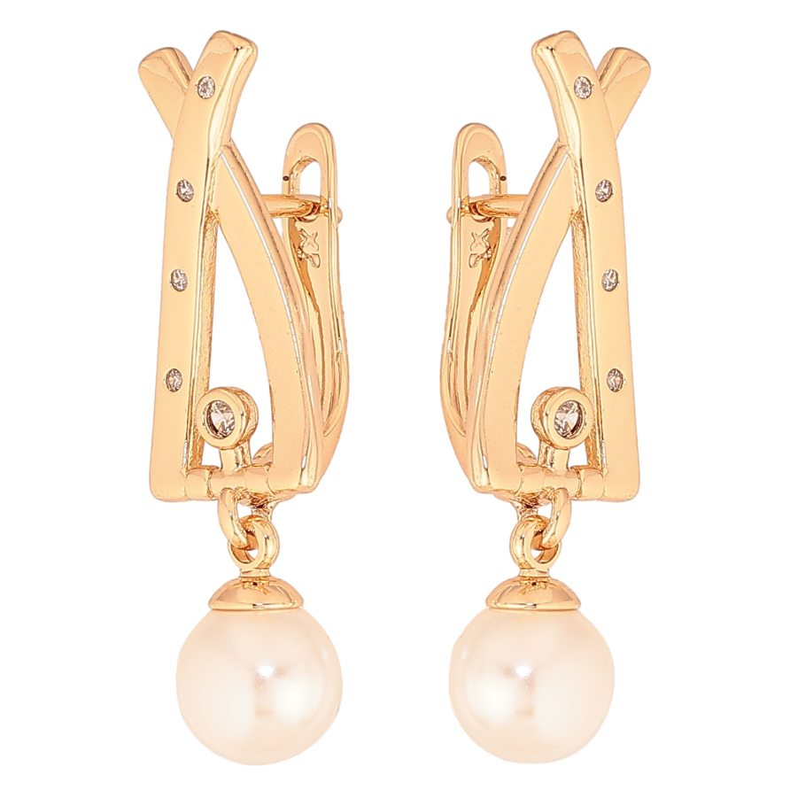 Серьги Xuping цвет Позолота 18К английський замок "Жемчужные подвески" фото №1