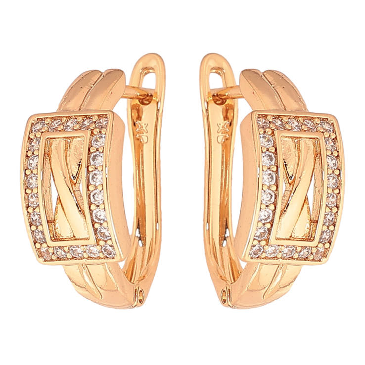 Серьги Xuping цвет Позолота 18К английський замок "Узор с кристаллами" фото №16