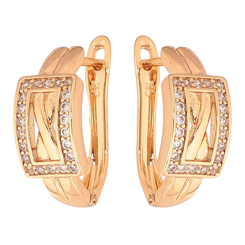 Сережки Xuping колір Позолота 18К англійський замок "Візерунок з кристалами" фото №1