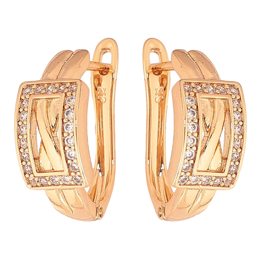 Серьги Xuping цвет Позолота 18К английський замок "Узор с кристаллами" фото №1