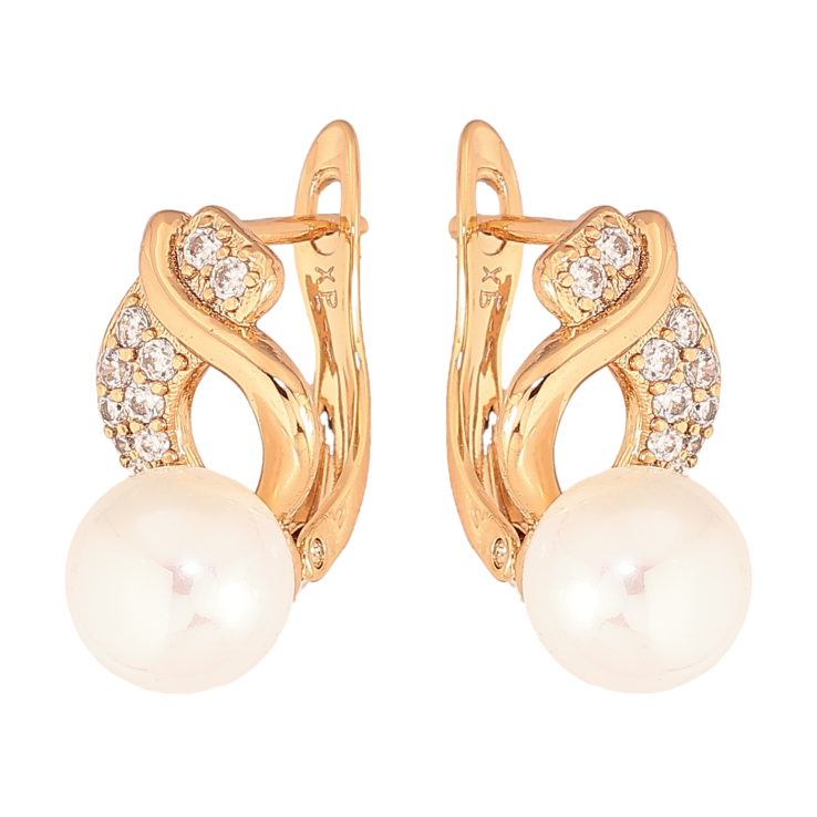 Серьги Xuping цвет Позолота 18К английський замок "Узор с жемчужинами и кристаллами" фото №21