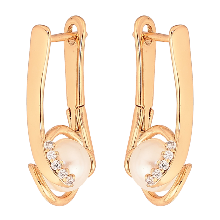 Серьги Xuping цвет Позолота 18К английський замок "Узор с жемчужинами" фото №5