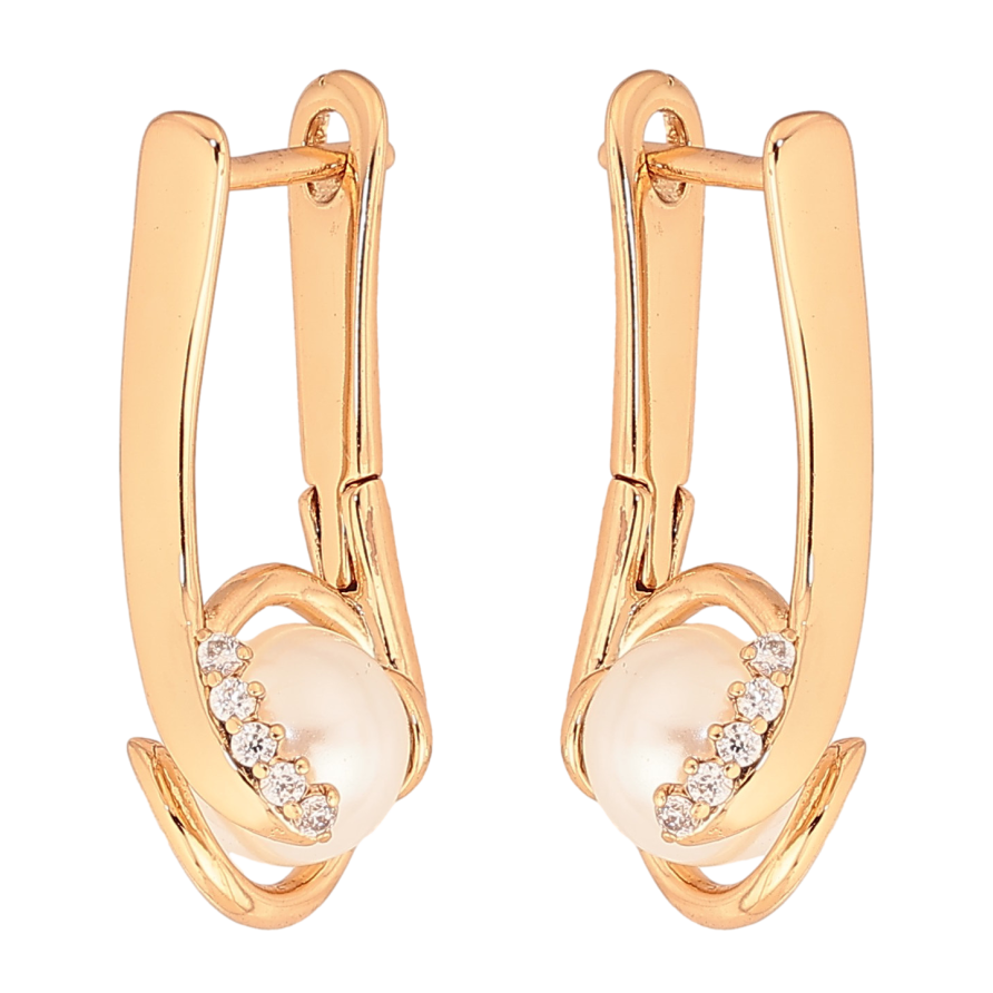 Серьги Xuping цвет Позолота 18К английський замок "Узор с жемчужинами" фото №1