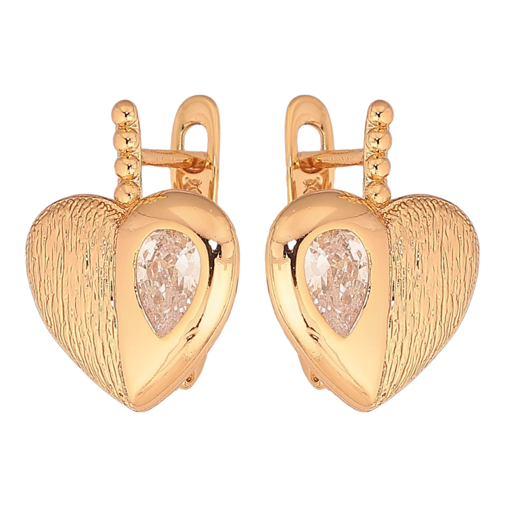 Серьги Xuping цвет Позолота 18К английський замок "Сердечки с кристаллами" фото №9