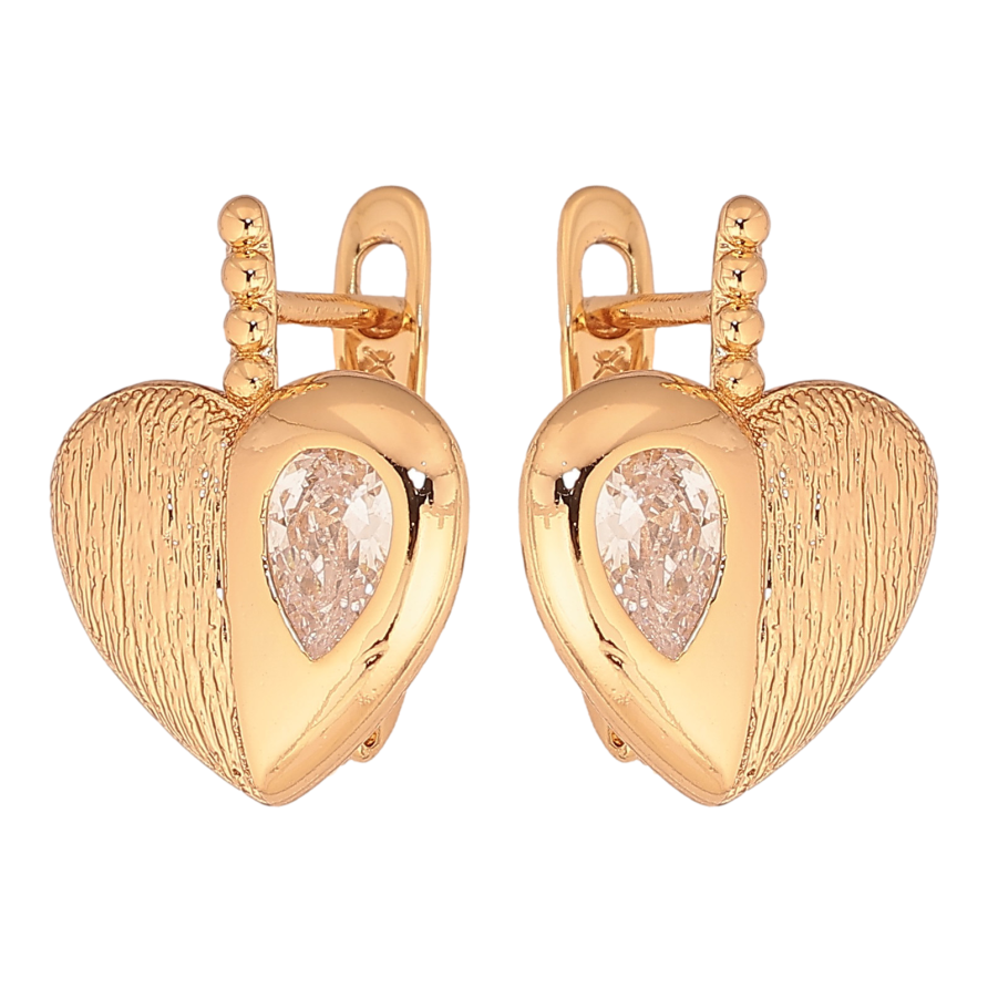 Сережки Xuping колір Позолота 18К англійський замок "Сердечки з кристалами" фото №1