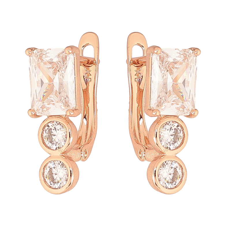 Сережки Xuping колір Позолота РО англійський замок "Візерунок з кристалами" фото №1