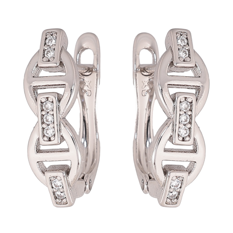 Серьги Xuping цвет Родий английский замок "Узор с кристаллами" фото №5