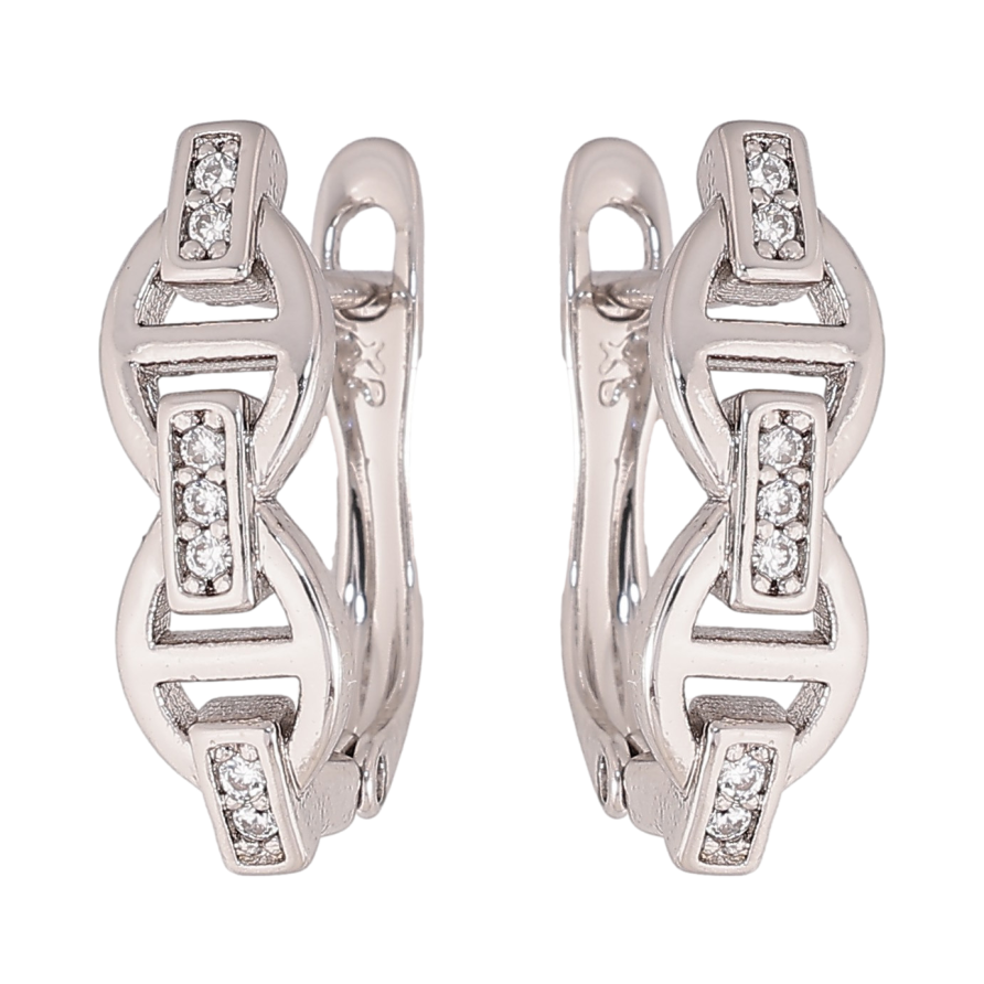 Серьги Xuping цвет Родий английский замок "Узор с кристаллами" фото №1