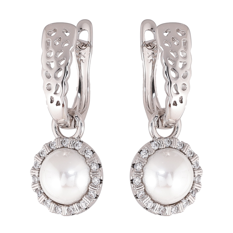 Серьги Xuping цвет Родий английский замок "Жемчужные подвески" 2 в 1 фото №3