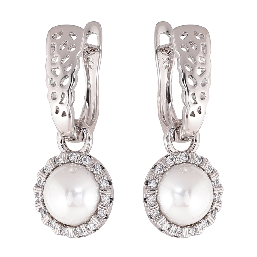 Сережки Xuping колір Родій англійський замок "Перлинні підвіски" 2 в 1 фото №1