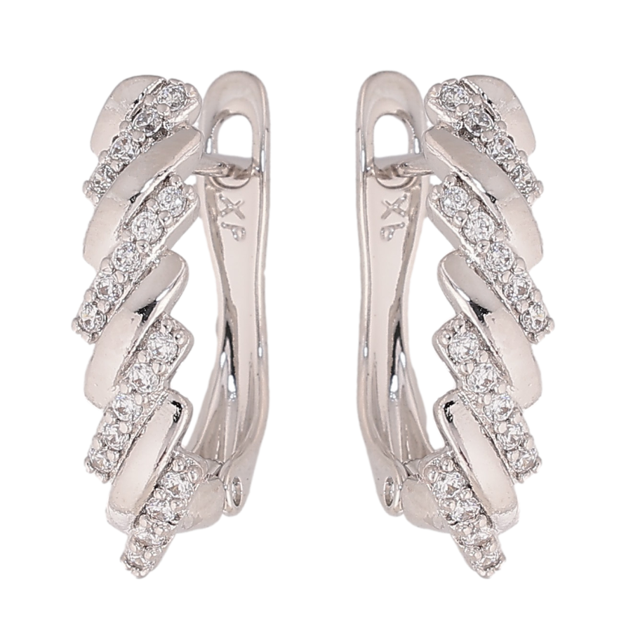 Серьги Xuping цвет Родий английский замок "Узор с кристаллами" фото №1 Серьги Xuping цвет Родий английский замок "Узор с кристаллами" фото №1