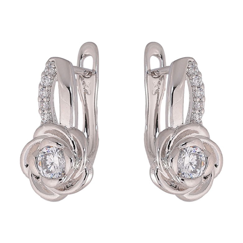 Серьги Xuping цвет Родий английский замок "Цветочки с кристаллами" фото №1