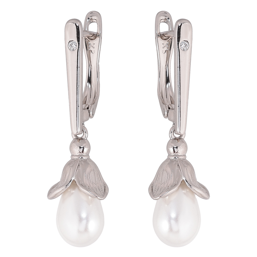 Серьги Xuping цвет Родий английский замок "Жемчужные подвески" фото №1